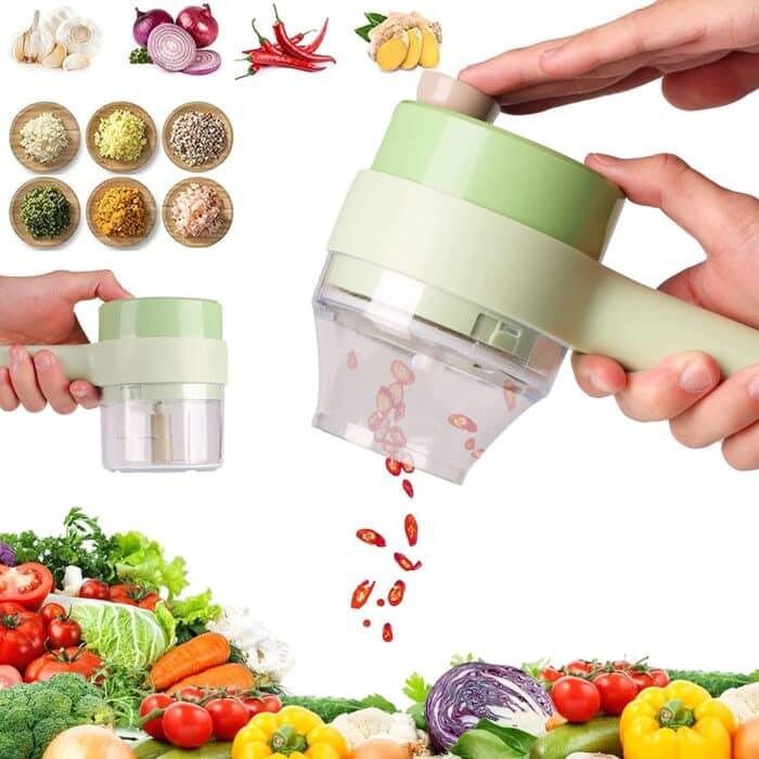 4-in-1 Electric Handheld Food Chopper & Vegetable Slicer Set