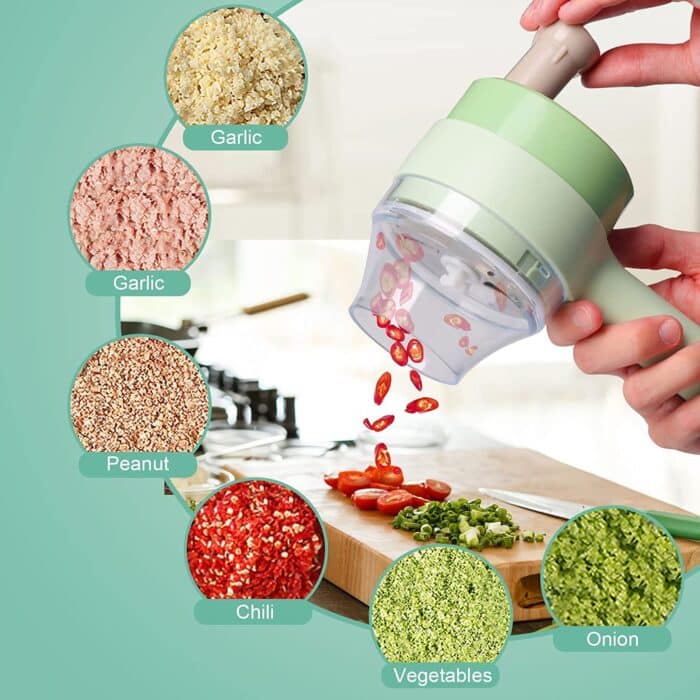 4-in-1 Electric Handheld Food Chopper & Vegetable Slicer Set